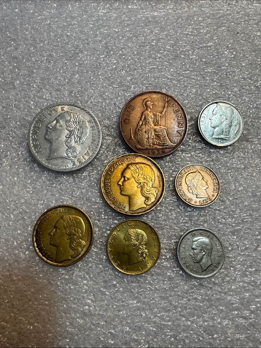8 Mixed Foreign Coins Dates 1938 - 1958